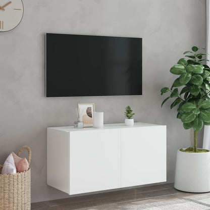 TV-benk Vegghengt med LED hvit 80x35x41 cm