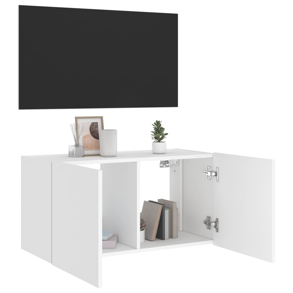 TV-benk Vegghengt med LED hvit 80x35x41 cm