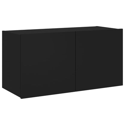 TV-benk Vegghengt med LED svart 80x35x41 cm