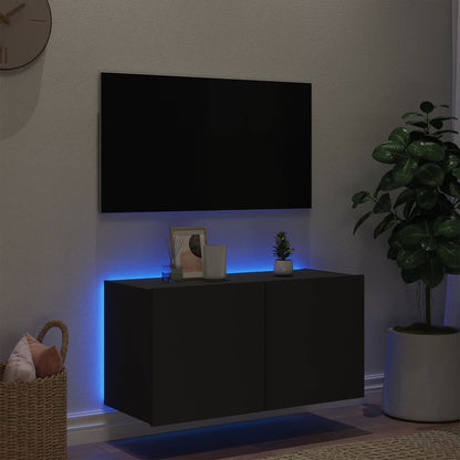 TV-benk Vegghengt med LED svart 80x35x41 cm