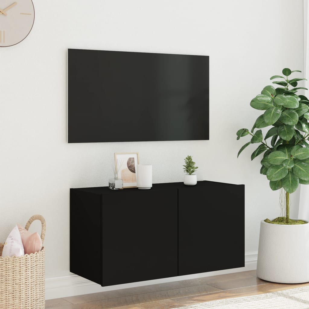 TV-benk Vegghengt med LED svart 80x35x41 cm