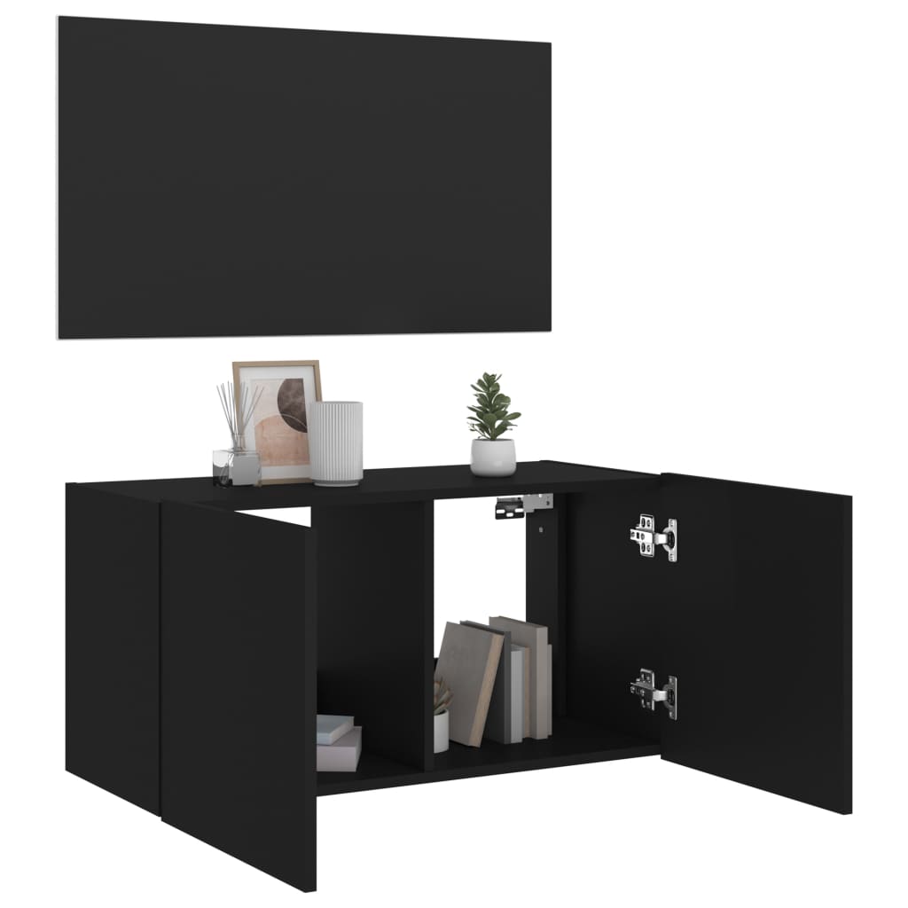 TV-benk Vegghengt med LED svart 80x35x41 cm