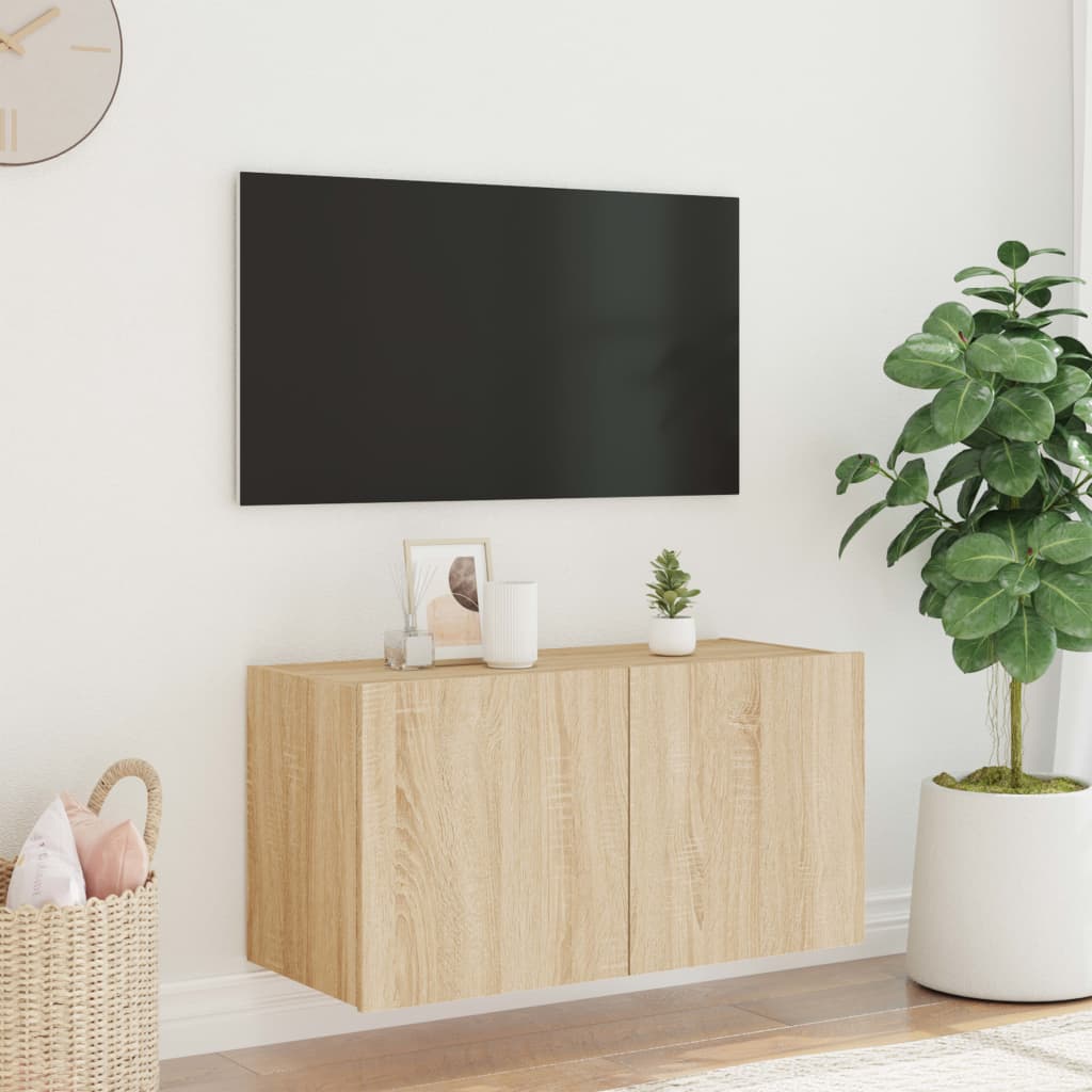 TV-benk Vegghengt med LED sonoma eik 80x35x41 cm