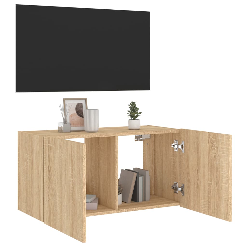 TV-benk Vegghengt med LED sonoma eik 80x35x41 cm