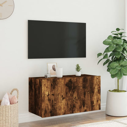 TV-benk Vegghengt med LED røkt eik 80x35x41 cm