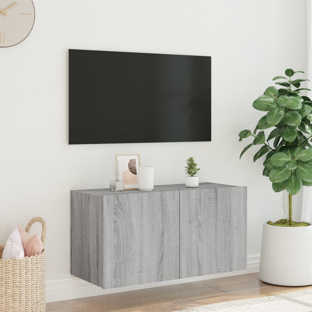 TV-benk Vegghengt med LED grå sonoma 80x35x41 cm