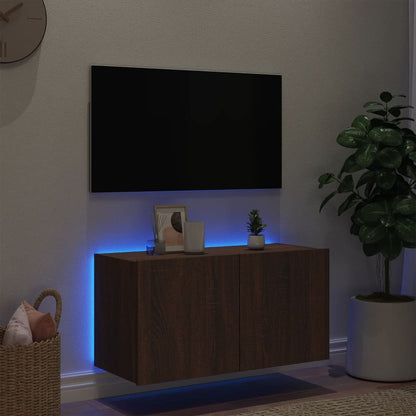 TV-benk Vegghengt med LED brun eik 80x35x41 cm