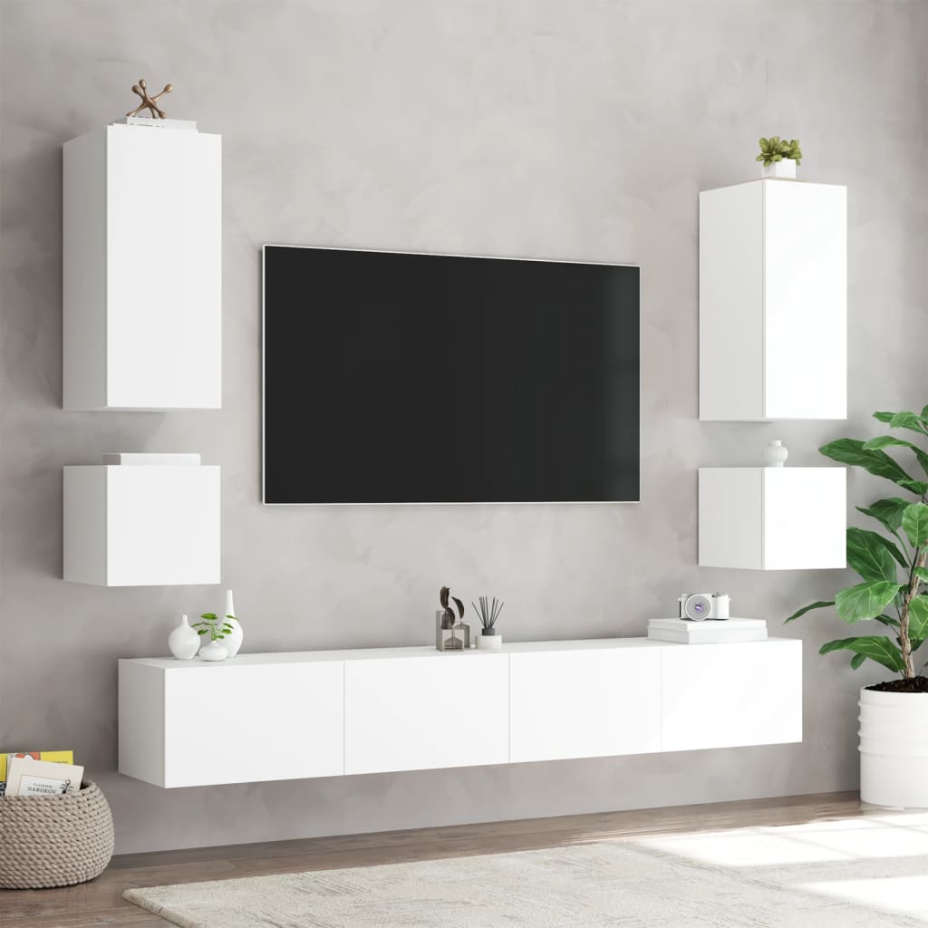 TV-Møbel Hvit Vegghengt TV-benk med LED 100x35x41 cm