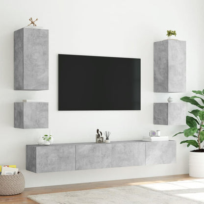 TV-benk Vegghengt med LED-lys betonggrå 100x35x41 cm