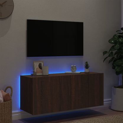 TV-benk Vegghengt med LED brun eik 100x35x41 cm