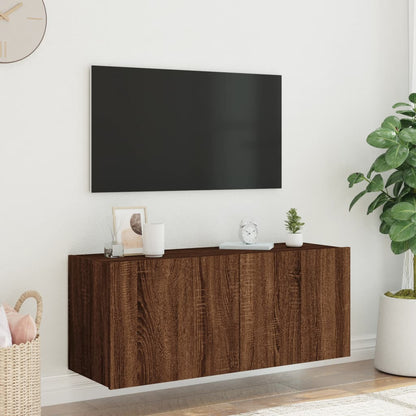 TV-benk Vegghengt med LED brun eik 100x35x41 cm