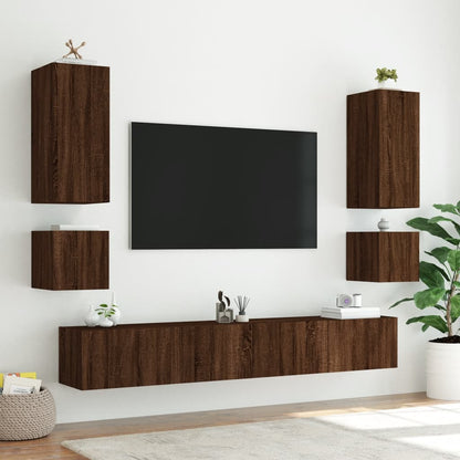 TV-benk Vegghengt med LED brun eik 100x35x41 cm