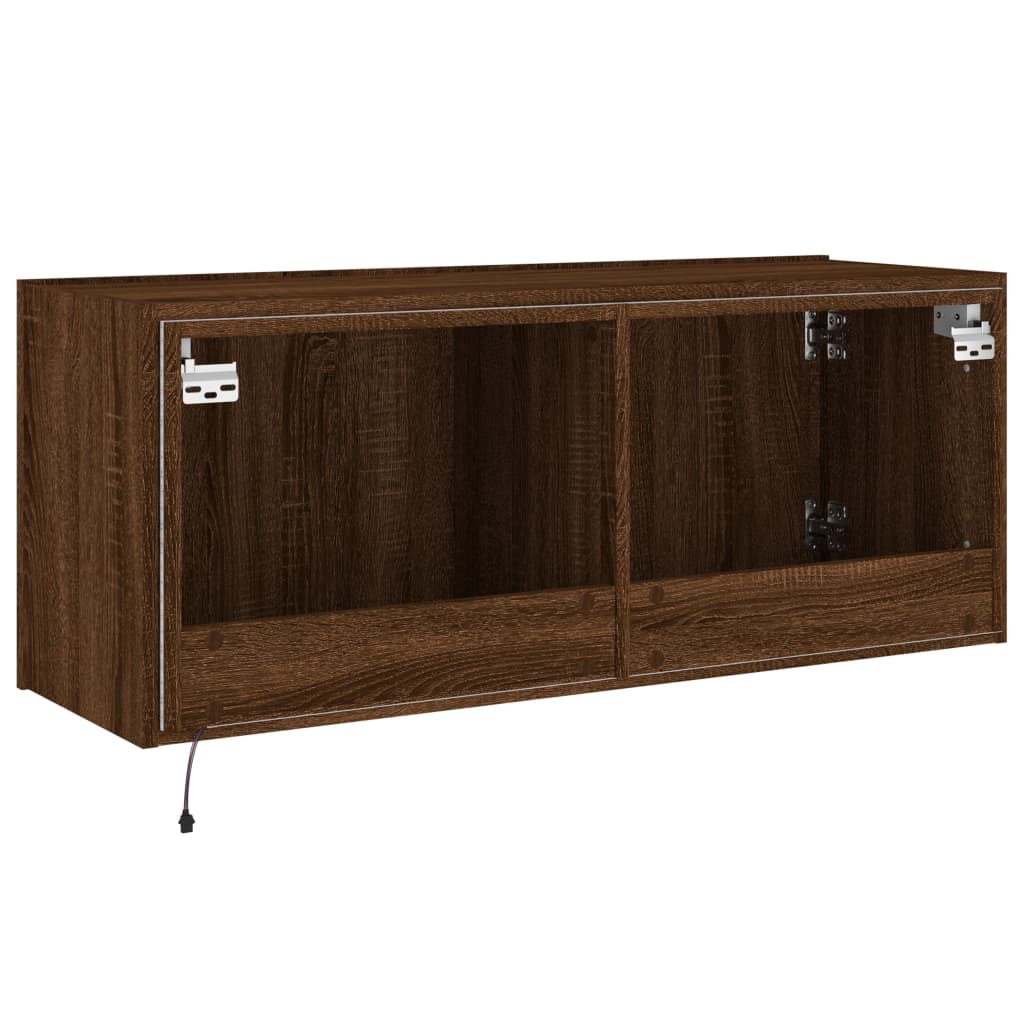 TV-benk Vegghengt med LED brun eik 100x35x41 cm