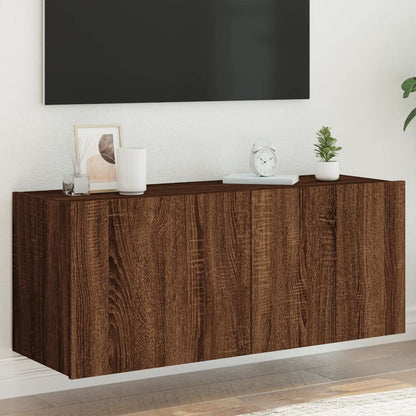 TV-benk Vegghengt med LED brun eik 100x35x41 cm