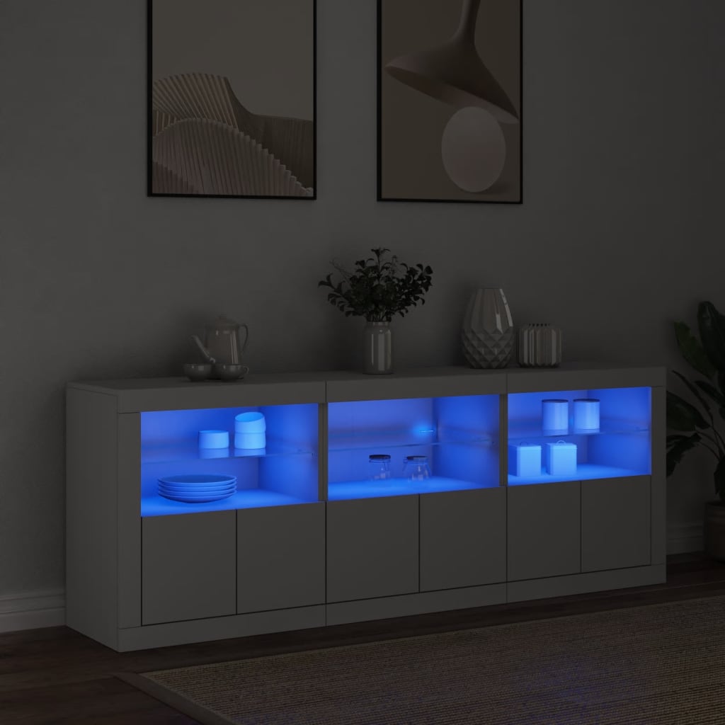 Skjenk Hvit med LED-lys 181,5x37x67 cm