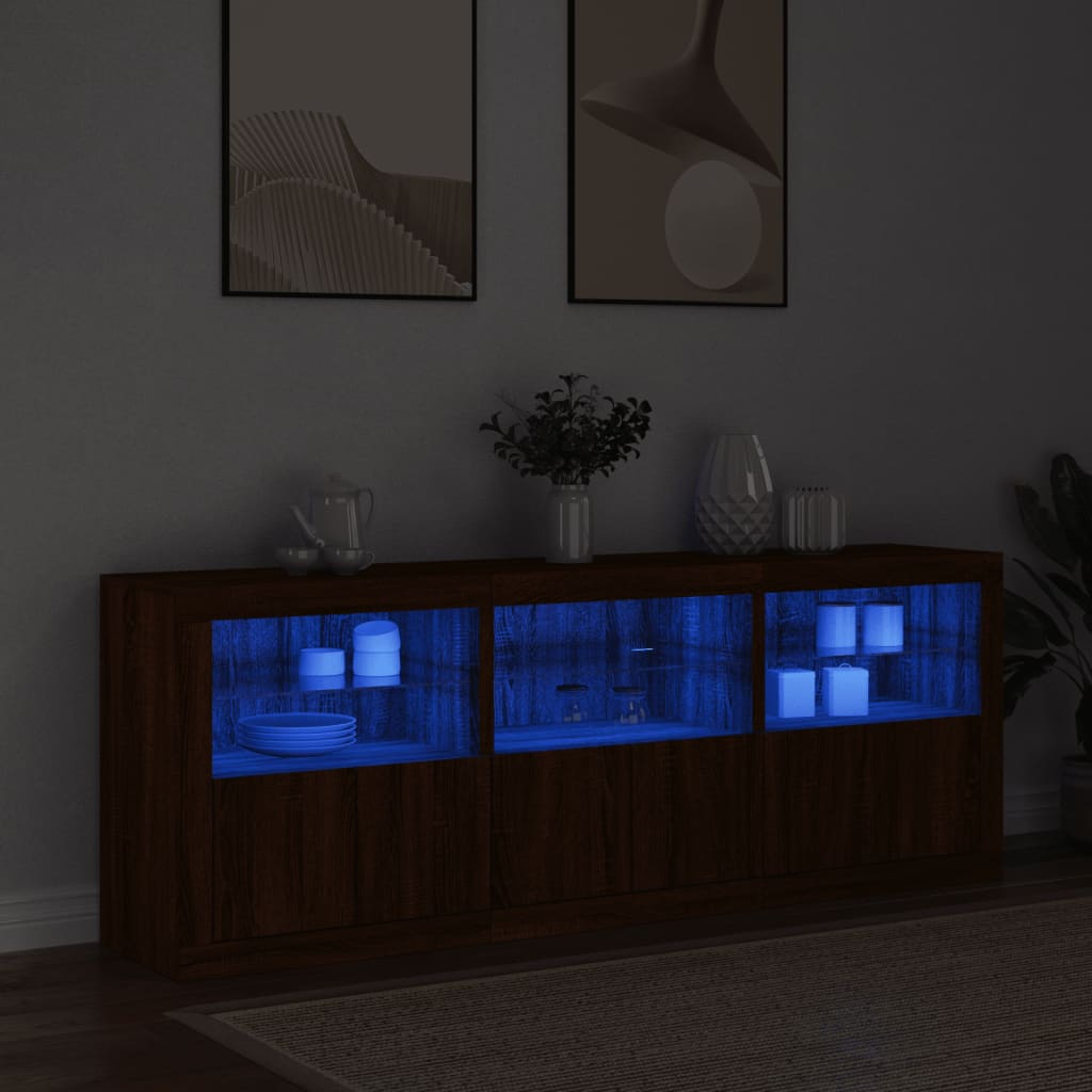 Skjenk Brun Eik med LED-lys 181,5x37x67 cm