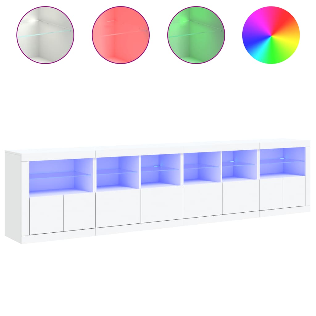 Skjenk Hvit med LED-lys 283x37x67 cm