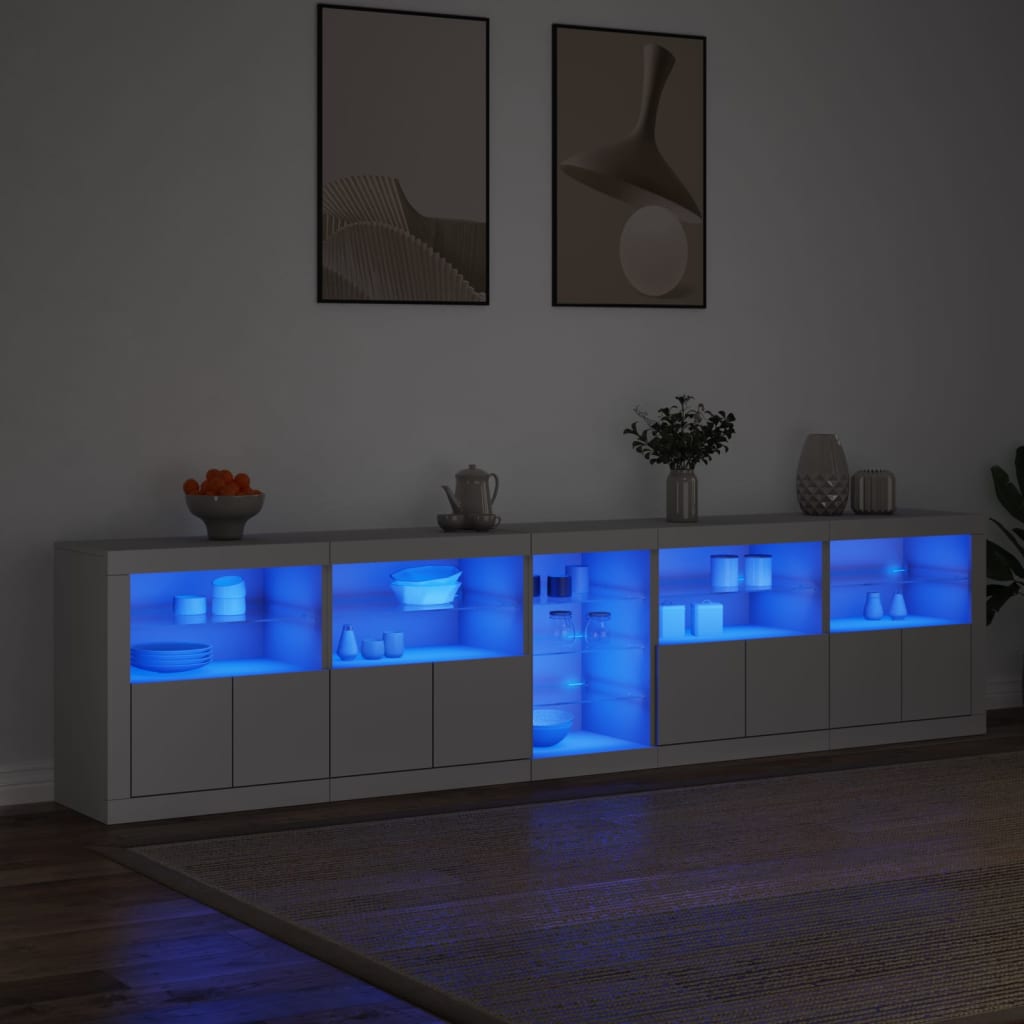Skjenk Hvit med LED-lys 283x37x67 cm