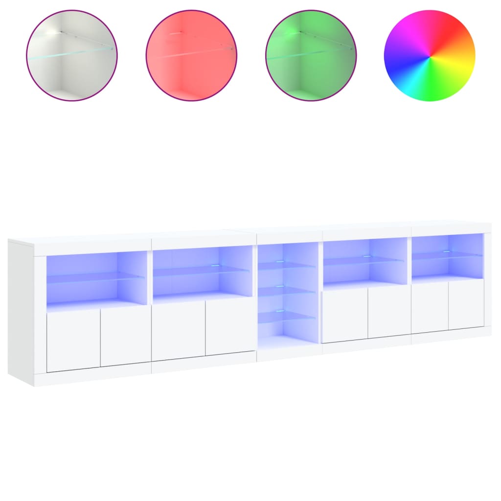 Skjenk Hvit med LED-lys 283x37x67 cm