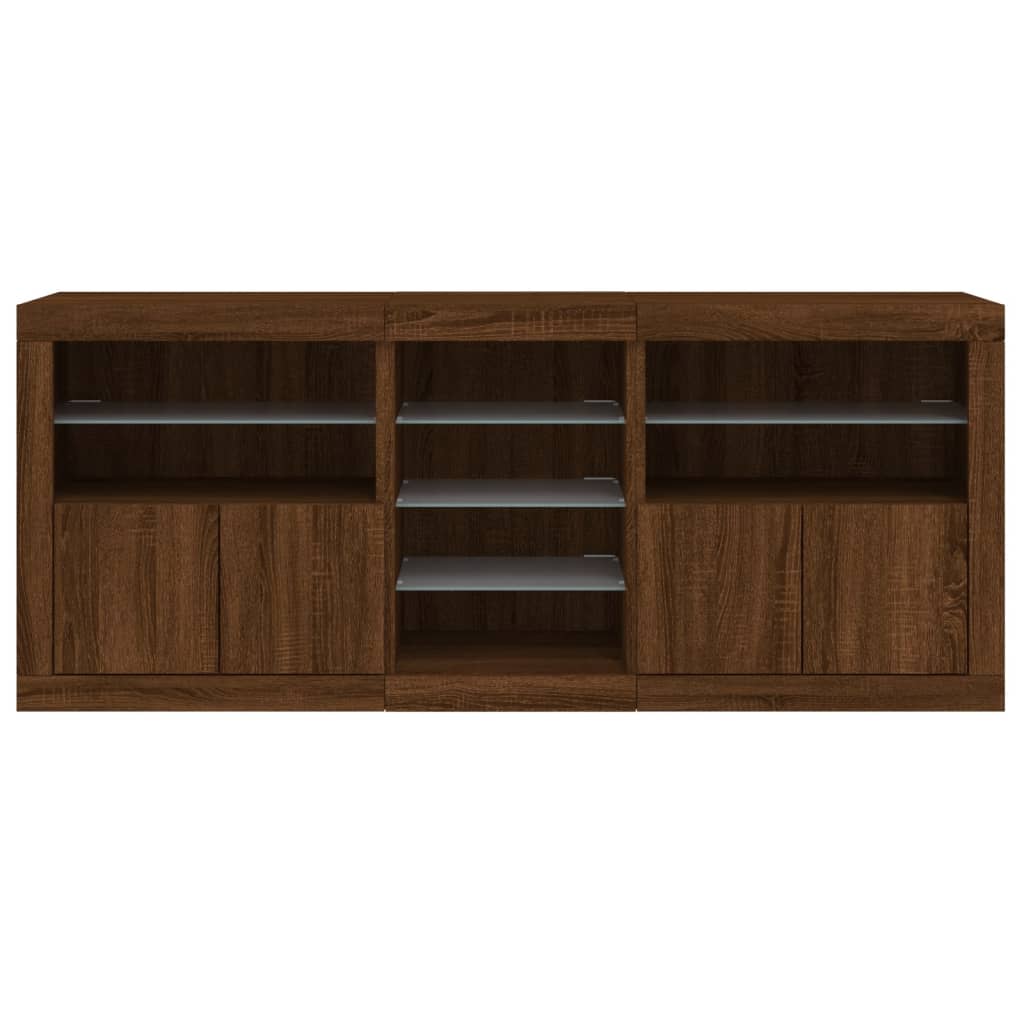 Skjenk Brun Eik med LED-lys 181,5x37x67 cm