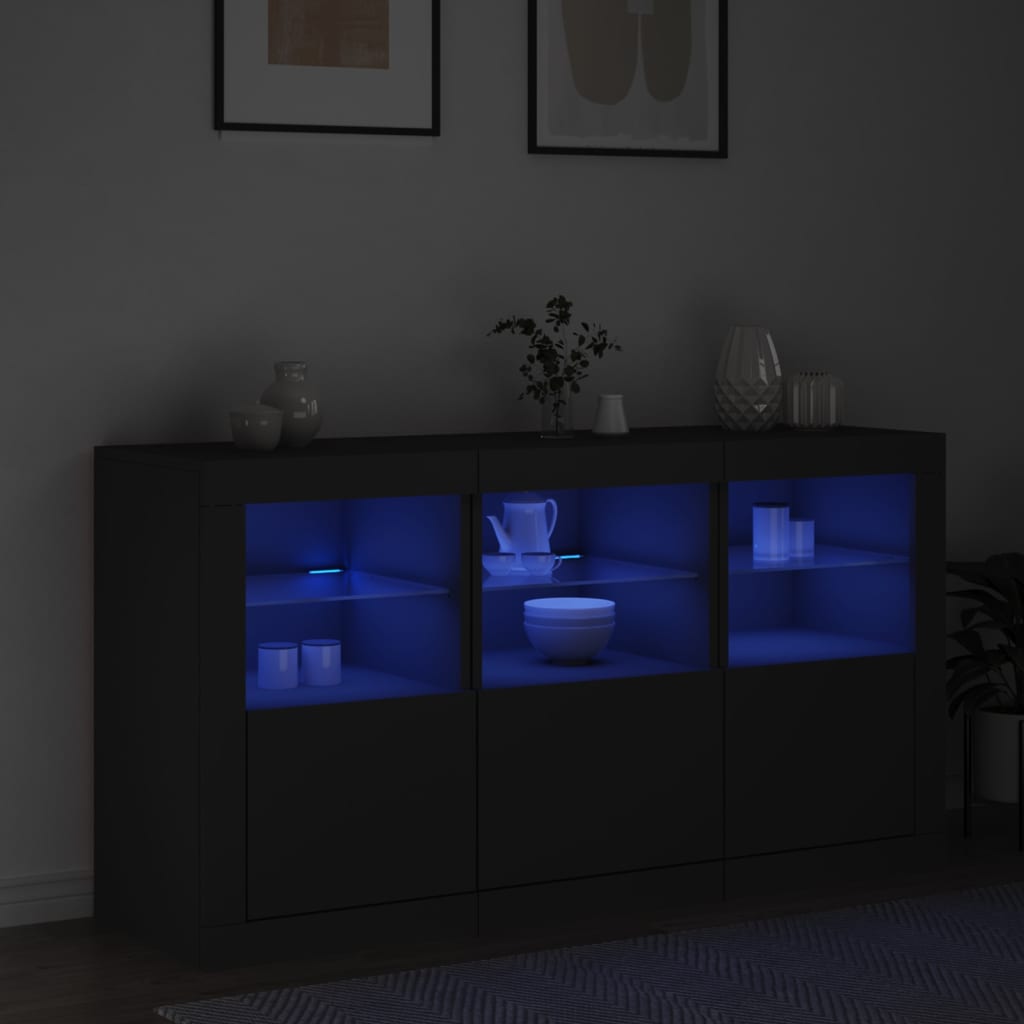 Skjenk Svart med LED-lys 123x37x67 cm