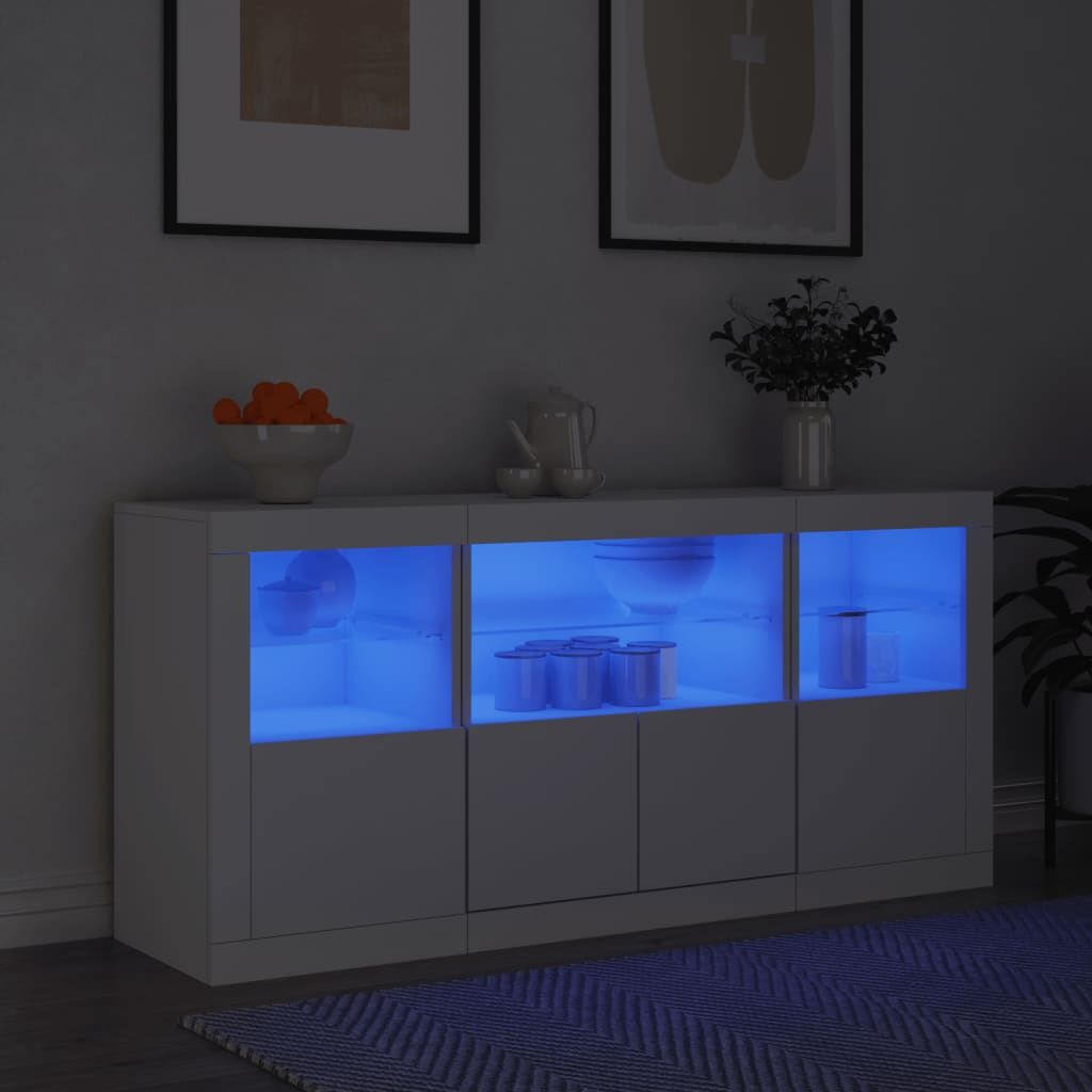 Skjenk Hvit med LED-lys 142,5x37x67 cm