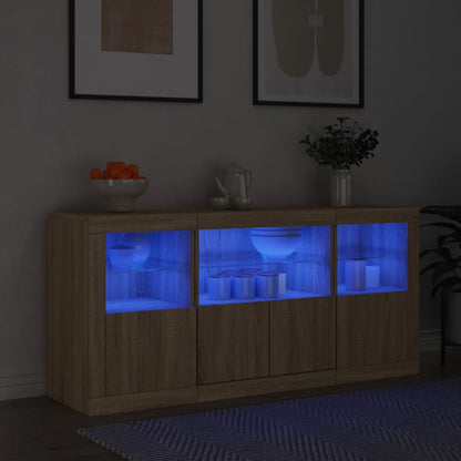 Skjenk Sonoma Eik med LED-lys 142,5x37x67 cm
