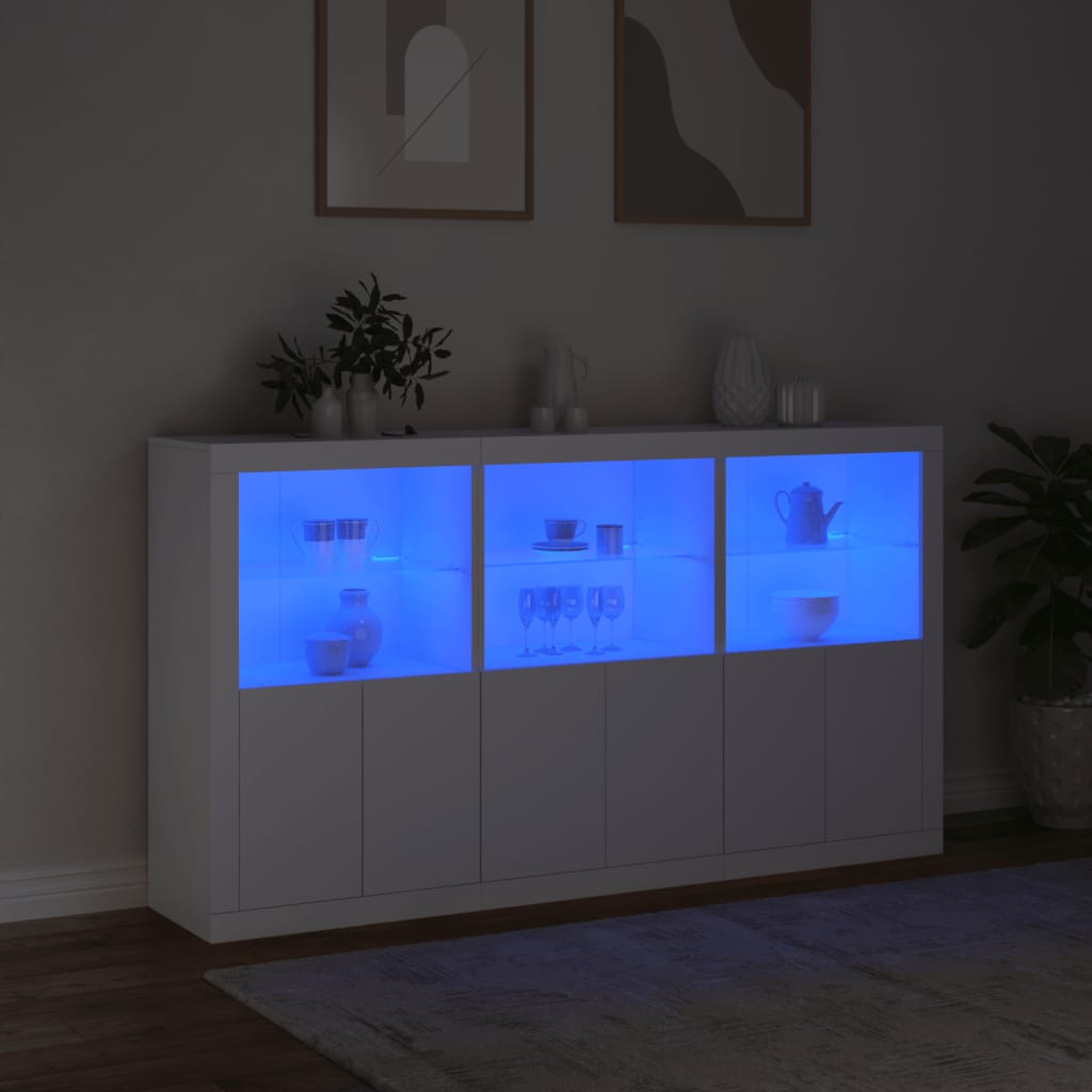 Skjenk Hvit med LED-lys 181,5x37x100 cm