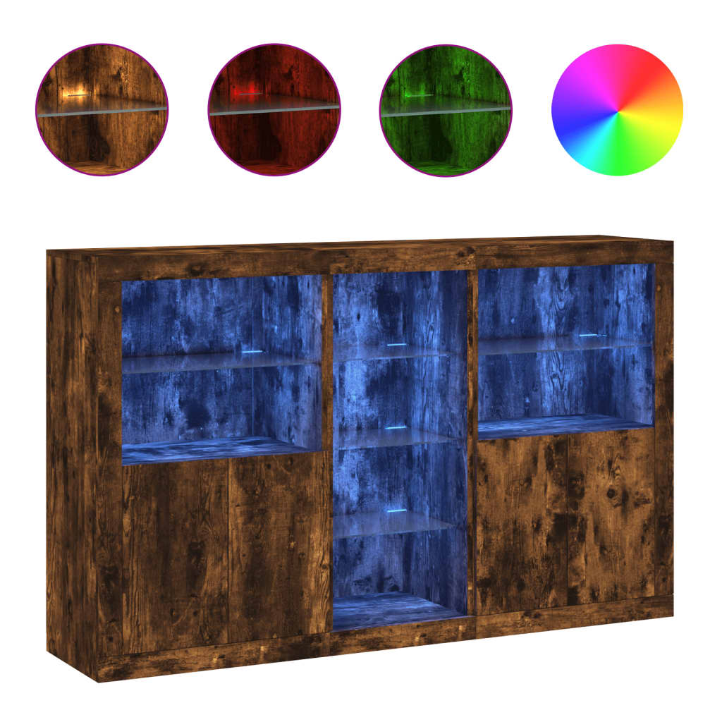 Skjenk Røkt Eik med LED-lys 162x37x100 cm