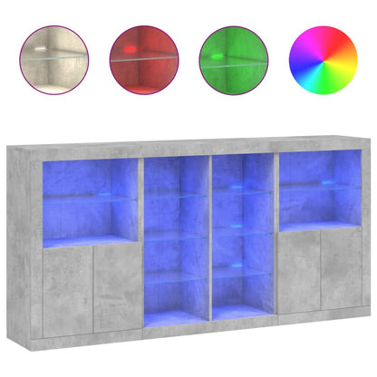 Skjenk Betonggrå med LED-lys 202x37x100 cm