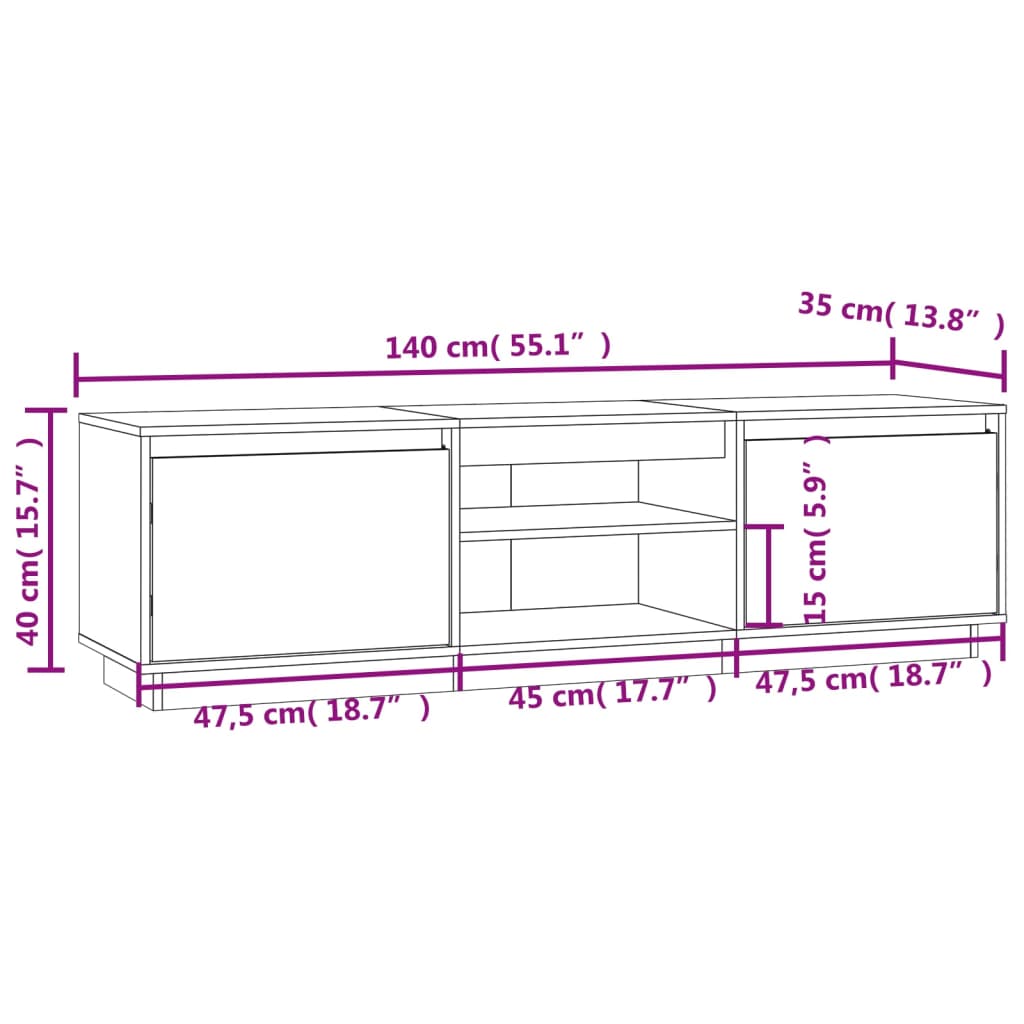 TV-benk hvit 140x35x40 cm heltre furu