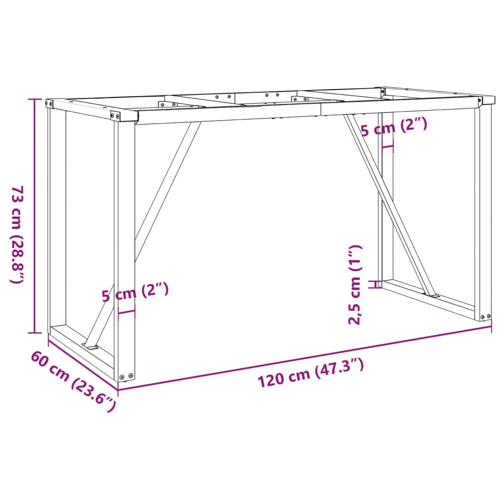 Bordben for spisebord O-ramme 120x60x73 cm støpejern