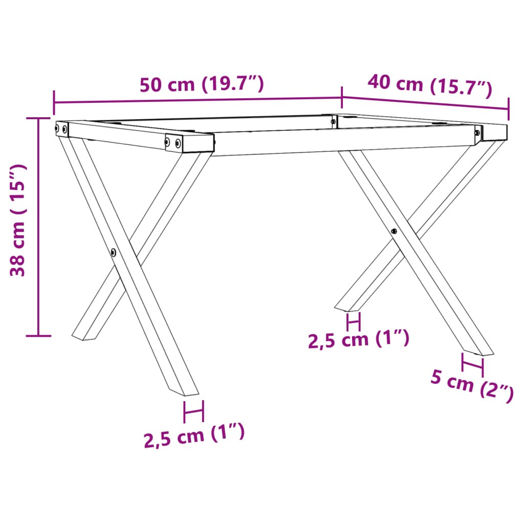 Bordben for salongbord X-ramme 50x40x38 cm støpejern