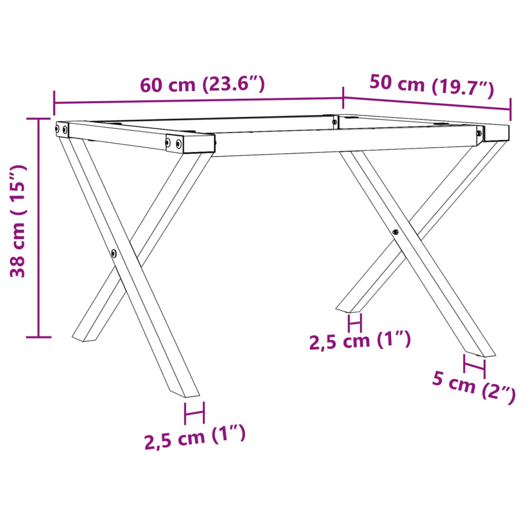 Bordben for salongbord X-ramme 60x50x38 cm støpejern