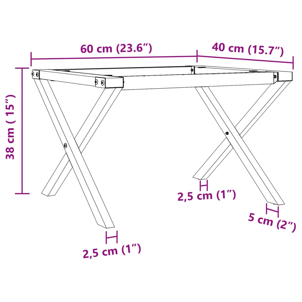 Bordben for salongbord X-ramme 60x40x38 cm støpejern