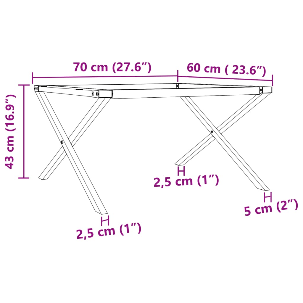 Bordben for salongbord X-ramme 70x60x43 cm støpejern