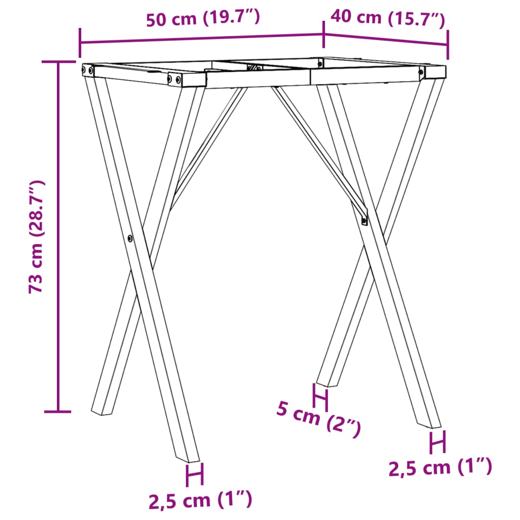 Bordben for spisebord X-ramme 50x40x73 cm støpejern