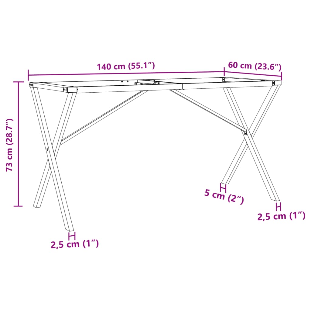 Bordben for spisebord X-ramme 140x60x73 cm støpejern