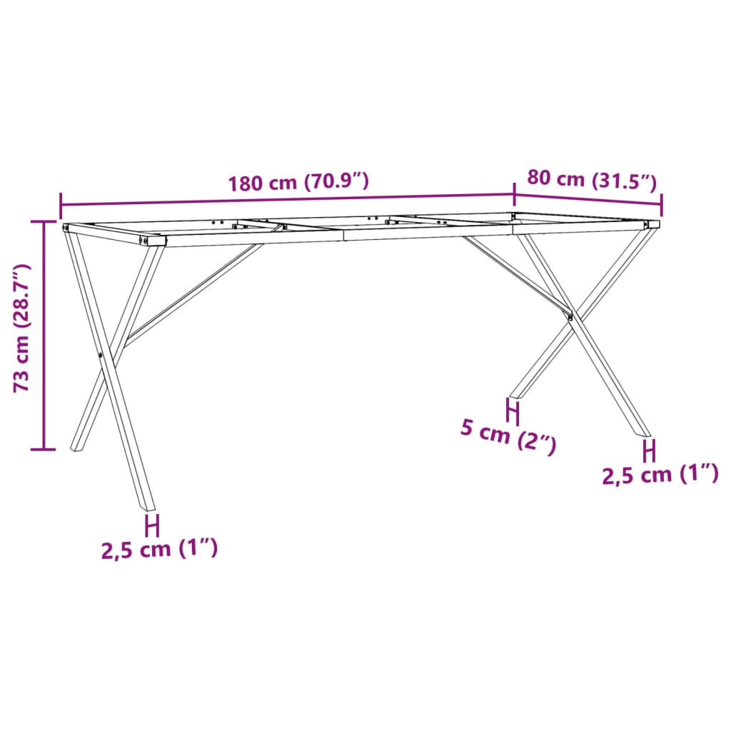 Bordben for spisebord X-ramme 180x80x73 cm støpejern