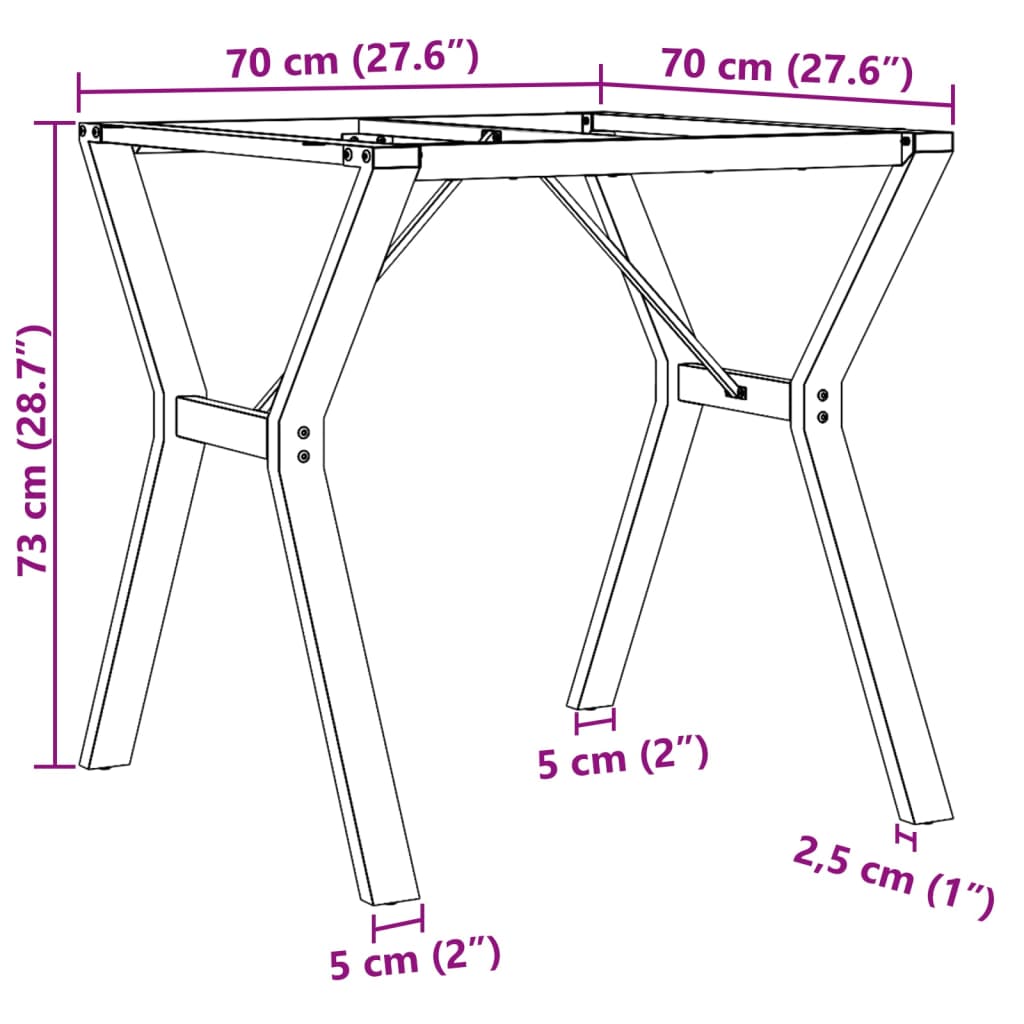 Bordben for spisebord Y-ramme 70x70x73 cm støpejern