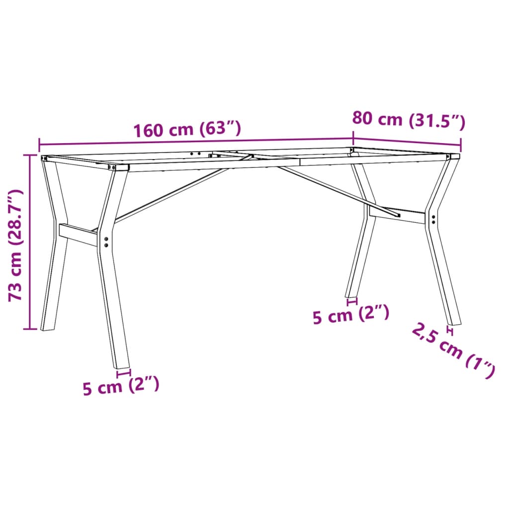 Bordben for spisebord Y-ramme 160x80x73 cm støpejern