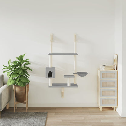 Kattemøbel Vegghengt kattetre med klorestolpe lysegrå 153 cm