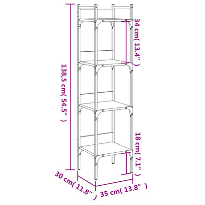 Bokhylle 4 etasjer svart 35x30x138,5 cm konstruert tre