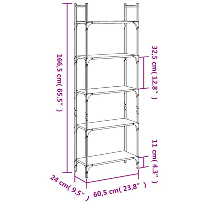 Bokhylle 5 etasjer røkt eik 60,5x24x166,5 cm konstruert tre