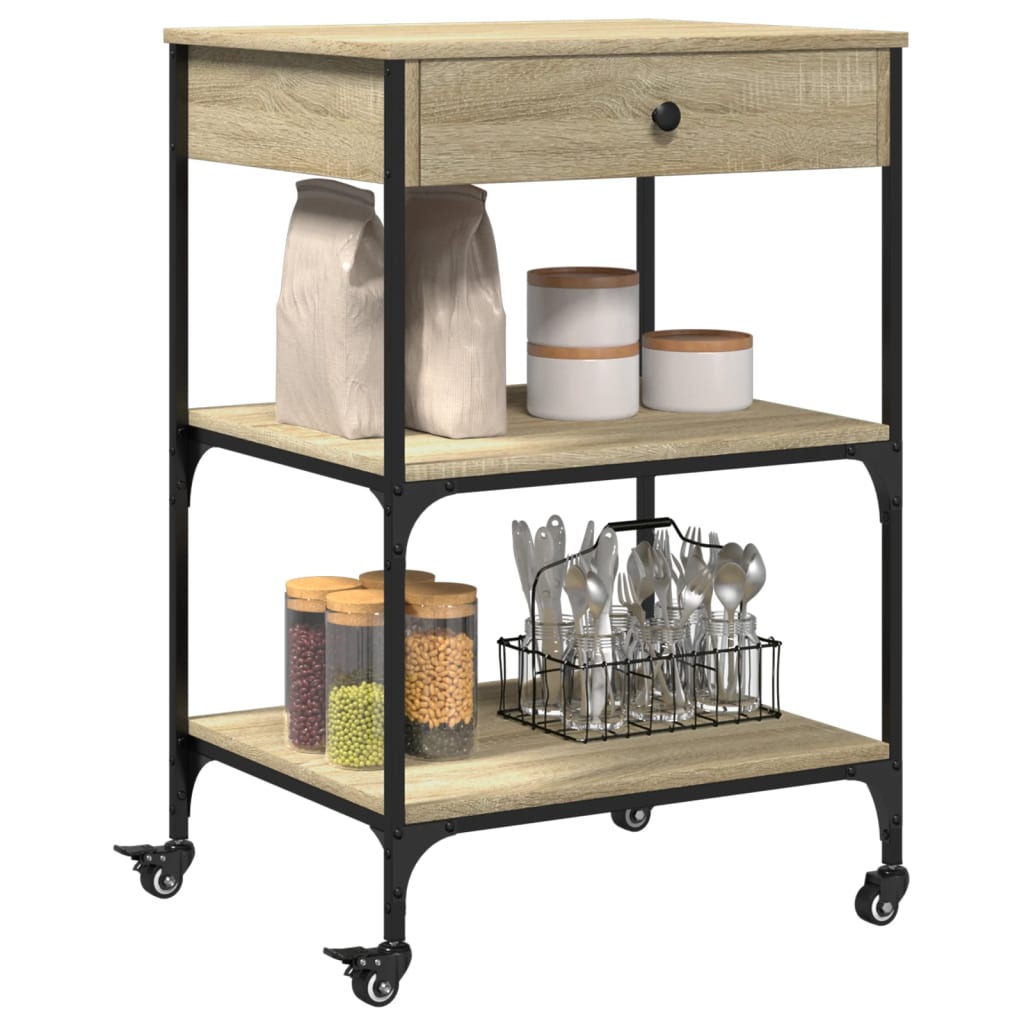 Serveringsvogn Kjøkkentralle sonoma eik 60x48x89,5 cm konstruert tre