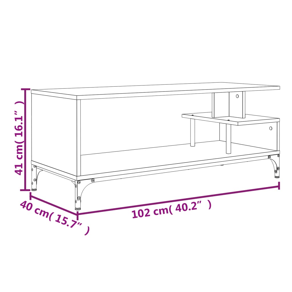 TV-benk svart 102x40x41 cm konstruert tre pulverlakkert stål