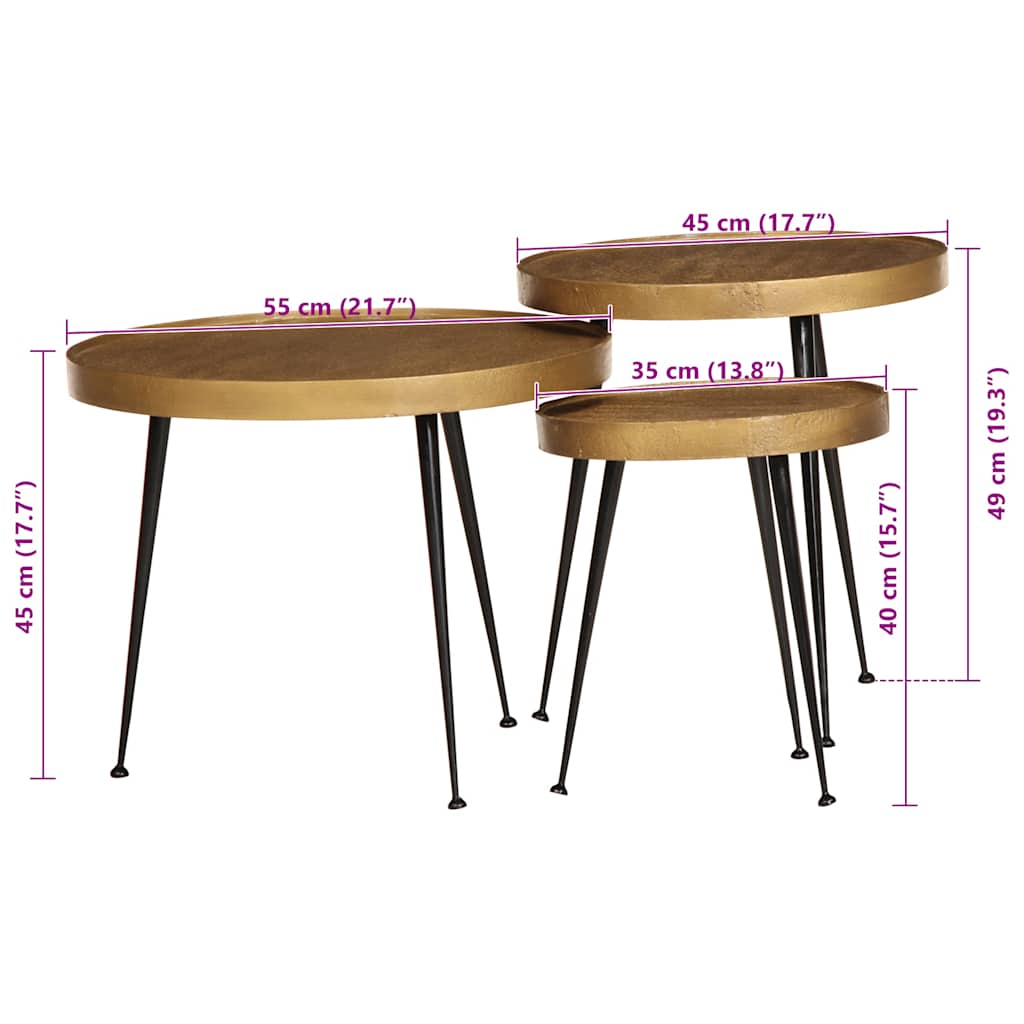 Salongbord Sofabord Tre 3 stk gylden