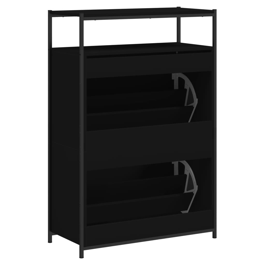 Skoskap Skohylle Skobenk Svart 75x34x112 cm