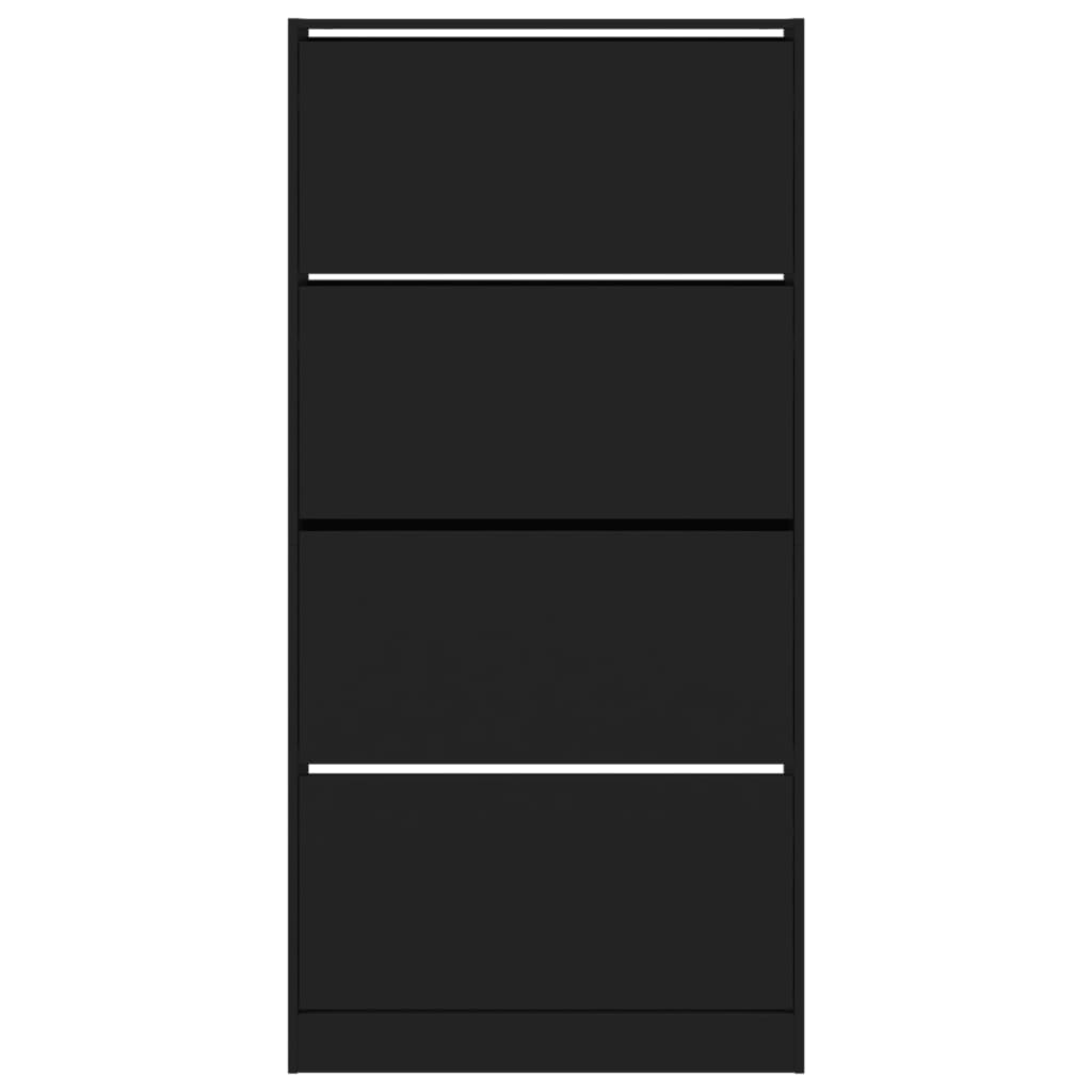Skoskap Skohylle Skobenk Svart med 4 vippeskuffer 80x21x163,5 cm