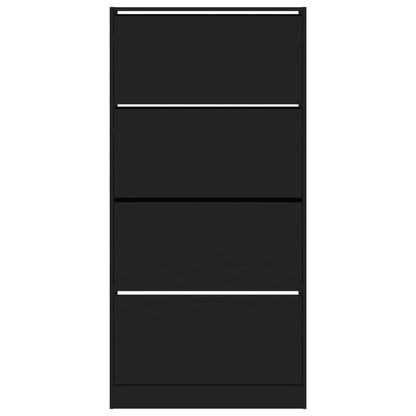 Skoskap Skohylle Skobenk Svart med 4 vippeskuffer 80x21x163,5 cm